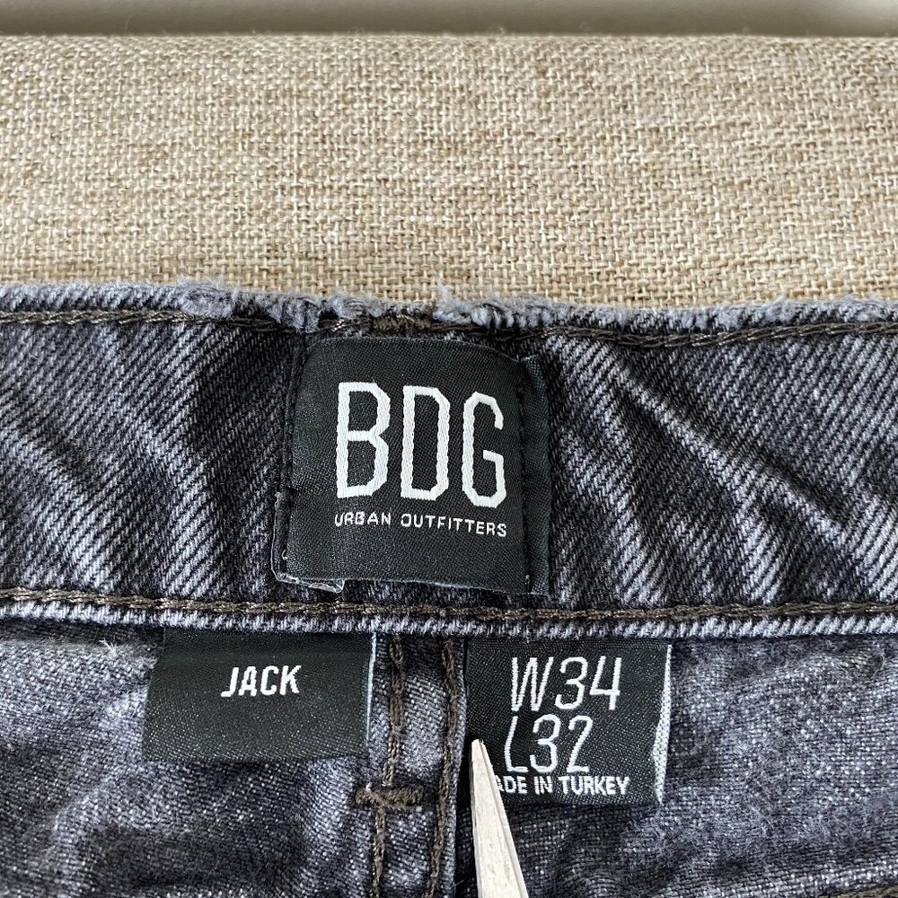 Urban Outfitters BDG Jack Wide Leg Jeans Men's 34 High Rise Gray Frayed Hem - Picture 5 of 14